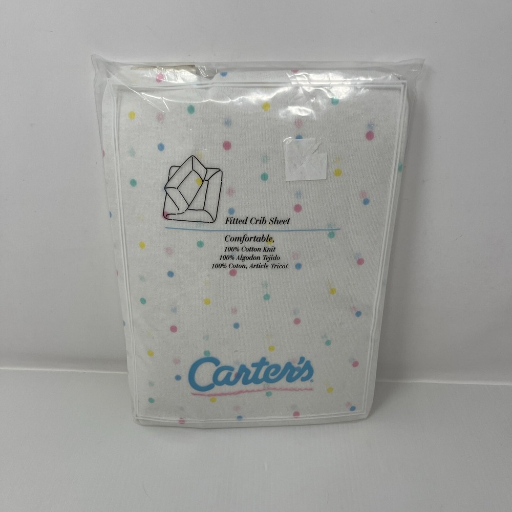 Vintage Carter's Fitted Crib Sheet 100% Cotton Knit Pastel Polka Dots Sealed NEW